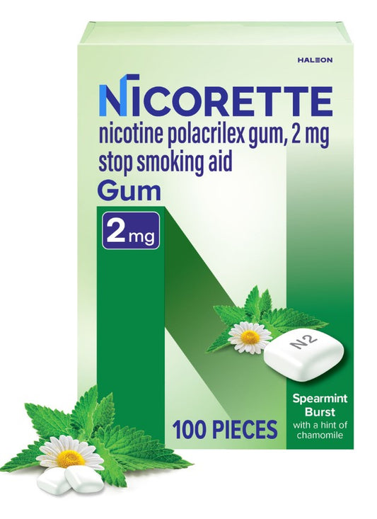 NICORETTE NICOTINE GUM 2 MG 100 COUNT SPEARMINT